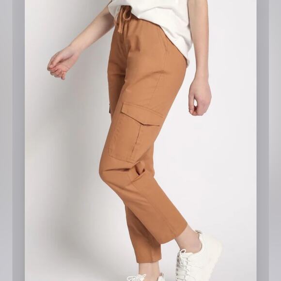 New Sans Souci $112 Clay Brown Elastic Waist Cargo Crop Small - Picture 4 of 14